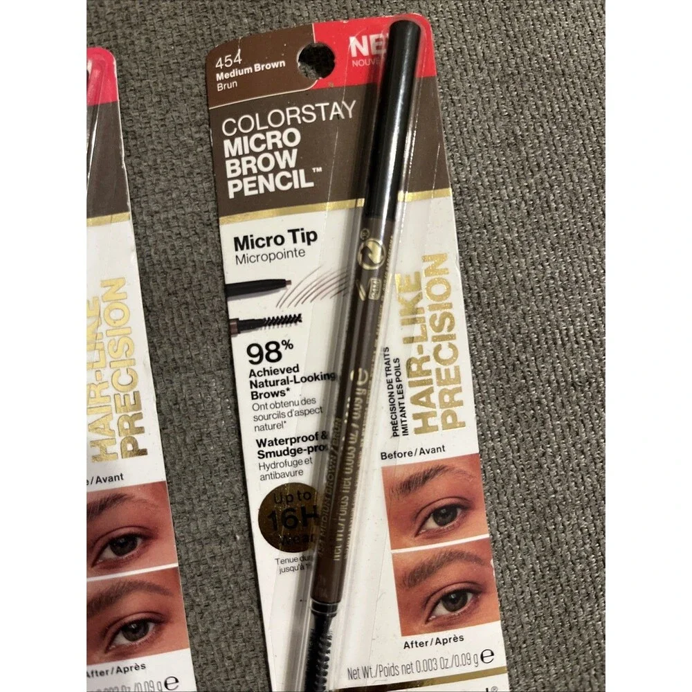 Revlon Colorstay Micro Brow Pencil Hair-Like Precision 454 Medium Brown, 2 packs